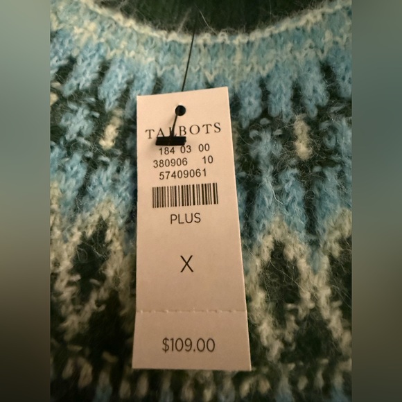 Talbots Joyful Fairisle Crewneck Sweater in Green| Size: 0X - Picture 4 of 7